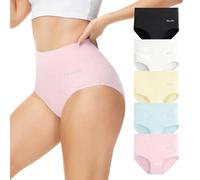 Momoshe Mutande Donna Cotone Vita Alta Pacco da 5 Slip Traspirante Culotte Comode Elasticizzato Intima Mutantina Nero Bianco Beige Blu Rosa 2XL
