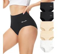 Momoshe Mutande Donna Cotone Vita Alta Pacco da 5 Slip Traspirante Culotte Comode Elasticizzato Intima Mutantina Nero Bianco Beige 2XL