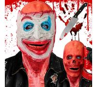 MOMOSTAR Maschera Halloween Horror, Maschera Joker Teschio a Doppio Strato con Superficie Pelabile per Adulto, Maschera Halloween Realistica con Coltello Insanguinato per Cosplay Feste Copricapo