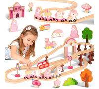 MOMOSTAR Unicorno Bambina Regalo 3-5 Anni, 74 Pezzi Pista Trenino Legno Con Elementi Decorativi Come Castelli, Unicorni, Principesse E Trenini Magnetici, trenino Giochi Bambina 3 4 5 Anni