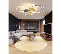MOMOYY Lampadario LED dimmerabile a 7 anelli-Plafoniera moderna in metallo e acrilico con telecomando luminosità regolabile per il soggiorno la camera la sala da pranzo e l'ufficio (oro nero, 100cm)