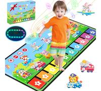 MOMUSE Tappeto Musicale con 80 Suoni, Grande Tappeto per Pianoforte con 10 Animali e 10 Auto, Giochi Bambini 1 Anno con Luce Soffusa, 10+ Livelli Volume, Regali per Bambini 1 2 3 Anni (110cm*45cm)