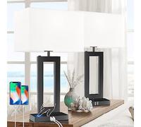 MoMyofdy Set di 2 lampade da tavolo bianche e nere con controllo touch, 3 vie, dimmerabili, per camera da letto, comodino, con porte USB, moderna lampada da tavolo per soggiorno, tavolo da ufficio,