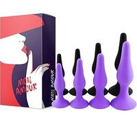 MON AMOUR Anal Plug - Medical Silicone - Men and Women Sex Toy - Beginner Training Kit - Safe (with Flared Base) - Vagina - Set of 4 Purple Dildos (Purple)