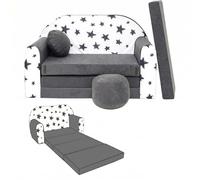 Mon Mobilier Design Nino - Divano componibile per bambini, con pouf e cuscino Oeko-TEX Stelle, colore: Grigio