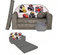Mon Mobilier Design Nino - Divano convertibile per bambini con pouf e cuscino Oeko-TEX Veicoli, colore: grigio