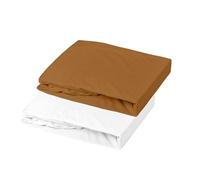 Mon PTIT Dodo - Set di 1 ALESE PU + 1 lenzuolo con angoli, 70 x 140 cm, colore: Bianco/Caramello