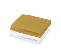 Mon PTIT Dodo - Set di 1 ALESE PU + 1 lenzuolo con angoli, 70 x 140 cm, colore: Bianco/Senape