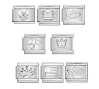 Mon & Sons 8 Monkey Usa Crown Turtle Starter modulare Bundle Charm argento italiano 9 mm maglia bracciale in acciaio inox compatibile con maglie modulari da 9 mm