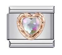 Mon & Sons Charm a forma di cuore, con pietra portafortuna in oro e argento 9 mm, in acciaio inox, compatibile con braccialetti da 9 mm, 0, Metallo, Nessuna pietra preziosa