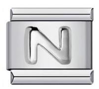 Mon & Sons Charm con lettera N e nome dell'alfabeto, in argento, 9 mm, compatibile con braccialetti da 9 mm