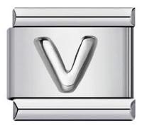 Mon & Sons Charm con lettera V e nome dell'alfabeto, in argento, 9 mm, compatibile con braccialetti da 9 mm