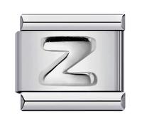 Mon & Sons Charm con lettera Z e nome dell'alfabeto, in argento, 9 mm, compatibile con braccialetti da 9 mm