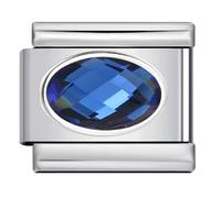 Mon & Sons Data ovale mese nascita anno compleanno pietra portafortuna cristallo argento gemma italiana 9 mm maglia bracciale in acciaio inox charm compatibile con 9 mm, 0, Acciaio inossidabile