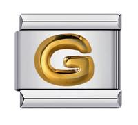 Mon & Sons G Lettera iniziale in oro giallo personalizzata con charm alfabetico in argento 9mm, compatibile con bracciale modulare a catena italiana