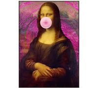 Mona Lisa Artwork, Modern Abstract Woman Wall Art Mona Lisa Portrait With Pink Chewing Gum Bubble Picture Canvas Print Pop Art Decoration, No Frame,40 × 60cm