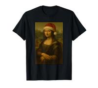Mona Lisa Cappello di Babbo Natale Divertente Parodia Artistica Vintage Maglietta