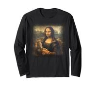 Mona Lisa con Gatto Caccia Laser Leonardo da Vinci Pittura Maglia a Manica