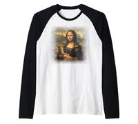 Mona Lisa con Gatto Caccia Laser Leonardo da Vinci Pittura Maglia con Maniche Raglan