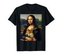 Mona Lisa da Vinci - Maglietta con stampa Mona Lisa con cane Shiba Inu Maglietta