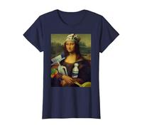 Mona Lisa delle Pulizie Pulire Leonardo da Vinci Meme Regalo Maglietta, Donna, Navy, S