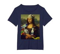 Mona Lisa delle Pulizie Pulire Leonardo da Vinci Meme Regalo Maglietta, Donna Plus-Size, Navy, 1X