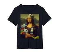 Mona Lisa delle Pulizie Pulire Leonardo da Vinci Meme Regalo Maglietta, Donna Plus-Size, Nero, 1X