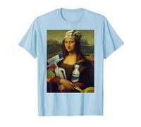 Mona Lisa delle Pulizie Pulire Leonardo da Vinci Meme Regalo Maglietta, Uomo, Celeste, L