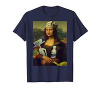 Mona Lisa delle Pulizie Pulire Leonardo da Vinci Meme Regalo Maglietta, Uomo, Navy, L
