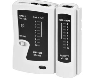 Monacor 29.2070 - Tester di cavi per eseguire test di continuità di cavi di rete Cat. 5, Cat. 6 e ISDN