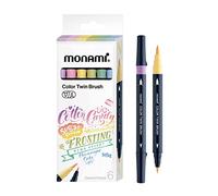 MONAMI Pennarelli a doppio pennello, pennarelli a doppia punta, 6 colori assortiti, a base d'acqua, sfumabili, con punta fine e media, per calligrafia, colorare, diario, disegno, lettering, arte e