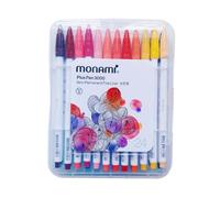 Monami Plus Pen 3000 - Set di 24 penne stilografiche a punta fine, inchiostro a base d'acqua, colori assortiti, custodia in plastica rigida, per scrittura e disegno