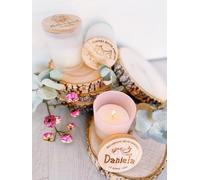 MONAMI - Set 10 Candele Personalizzate in Vetro con Coperchio in Bambù. Bomboniere per Matrimonio, Battesimo o Comunione. Candela Profumata alla Vaniglia. Diversi Modelli Disponibili