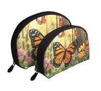 Monarch Butterflies and Lush Foliage Stampato Makeup Bags 2 Pezzi Portatile Shell Travel Toiletry Bag, bianco, Taglia unica