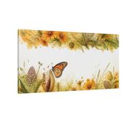 Monarch Butterfly Nature Study Canvas Print - Living Room, Above Sofa, Saffron And Meadow Green 48×24 inch (120×60 cm) - Horizontal / 1.25 inch (3 cm)