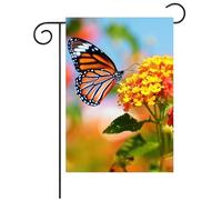 Monarch Butterfly On Lantana Flower Bright Sunny Day Spring Summer Flag Resistente Alle Intemperie Bandiera Da Giardino Colore Vivido Bandiera Per Balcone Cortile Interno 30X45Cm