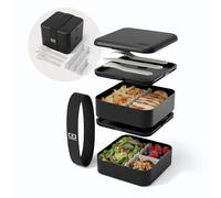 monbento - Lunch Box Adulti Flex Nero Onyx - Porta Pranzo 1 L a 2 Livelli Modulabile - Bento Compartimentato con Posate Incluse - Ermetico e Senza BPA - Perfetta per Meal Prep e Ufficio