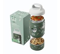 monbento - Lunch Box Bambini Termica Handy Verde Raccoon - Porta Pranzo 500 ml a 2 Livelli - Bento in Acciaio Inox 2-in-1 Mantiene Caldo e Freddo - Senza BPA - Perfetta per Scuola e Gite