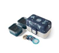 monbento - Lunch Box Bambini Tresor blu Wolf - Portapranzo e Portamerenda per Bambini 3 Scomparti - Ideale per Scuola/Picnic - Snack Box senza BPA - Personalizzabile - Compatibile Microonde - Lupo