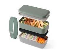 MONBENTO - Lunch Box Sense Original verde Natural - Portapranzo 1,2L 2 Scomparti Metallo/Plastica - Contenitore Acciaio Inox per Microonde e Forno - Senza BPA & Ermetico - Ideale per Meal Prep/Ufficio