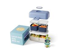 monbento- MB Tresor - Portapranzo per Bambini con 3 Scomparti - Lunch Box Scuola o Parco - Schiscetta Ermetico - Bento Senza BPA - 0,8 L - Lavabile e Resistente - Microonde e lavastoviglie - Blu