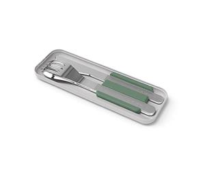 MONBENTO - Posate Porta Pranzo MB Slim Box Natural - 3 Pezzi Forchetta + Coltello + Cucchiaio - Compatibile Lunch Box MB Original/MB Square - Per Ufficio/Scuola/Picnic - Acciaio Inossidabile - Verde