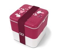 Monbento - Pranzo box MB Square graphic Magnolia - Ermetico a 2 scomparti - Ideale per lavoro/picnic - Senza BPA e durevole - Made in France - Motivi fiori, rosa e bianco