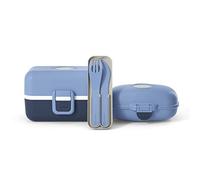 monbento - Set Porta Pranzo Bambini - Con Bento Box Bambini MB Tresor Infinity con 3 scomparti, Posate Blu Biodegradabili MB Pocket Color e Scatola Merenda MB Gram Infinity - Blu