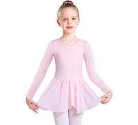 Monbessi Tutu Ballerina Bambina Body Danza Bambina Ginnastica Manica Lunga con Chiffon Gonna Adatto per età: 2-11 Anni(100, Rosa)