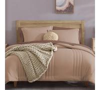 Monbix Set di biancheria da letto queen size, 7 pezzi, con trapuntatura a righe, per tutte le stagioni, per letto matrimoniale, tinta unita, per donne, uomini, ragazze e ragazzi (rosa ruggine,
