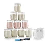 Monboco | Set di 12 vasetti in vetro per yogurt con coperchi ermetici | Per yogurtiera e robot da cucina (Bimby, Magimix, ecc.)- Realizzato in Francia | 142 ML / 125G | Pennarello in dotazione