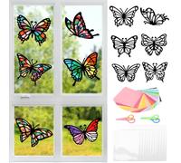 MONCAP 12pz Suncatcher Kit Fai Da Te per Bambini Farfalla Kit Acchiappasole in Carta Acchiappasole Finestra Carta Artistica Fai da Te Decorazione Finestra-per Bambini DIY Artigianato Idea Regalo