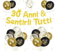 MONCAP 21pz Decorazioni Compleanno 30 Anni Oro Nero Palloncini 30 Anni Compleanno Nero Oro Striscione di Compleanno 30 Anni & Sentirli Tutti Banner per Uomo Donna Decorazioni Festa Addobbi