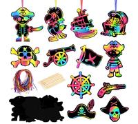MONCAP 48pz Scratch Art Pirati Scratch Art Artigianato Scratch Art Gratta Bambini Lavoretti di Pirati per Bambini Arcobaleno da Grattare Pirati-per DIY Regalo Artistici Decorazioni Riempitivo
